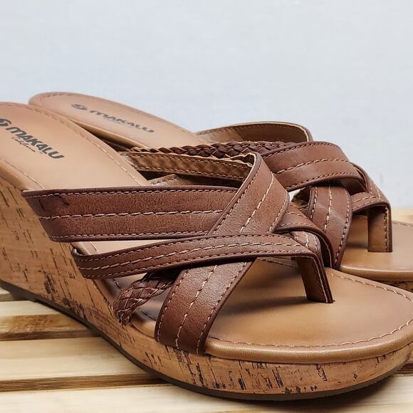 Makalu Womens | Brown | Paloma Wedge Sandals Size 9M - Picture 1 of 11